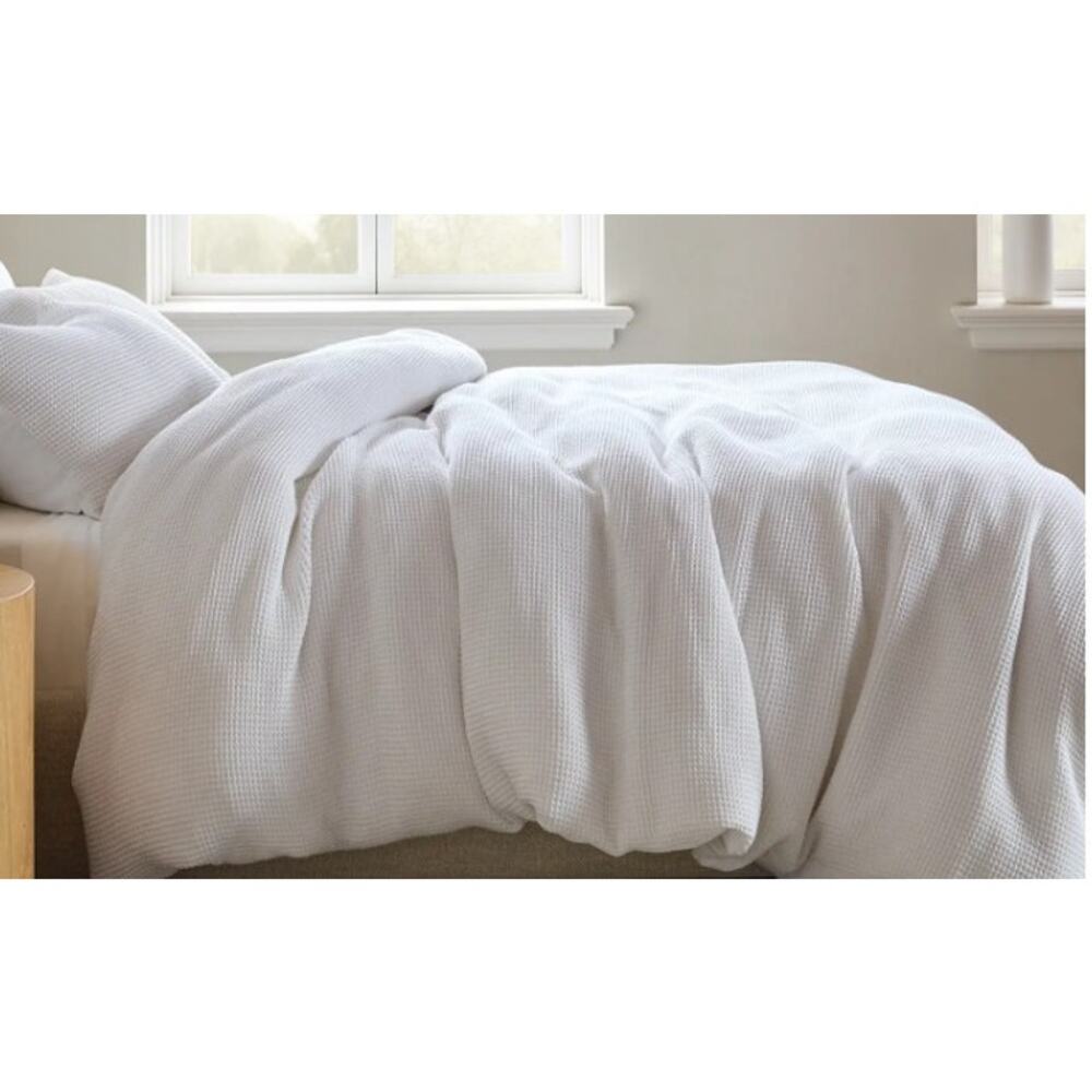 Quince Waffle Duvet Cover Organic Cotton WHITE  Full Queen Duvet ONLY NEW - Picture 2 of 7